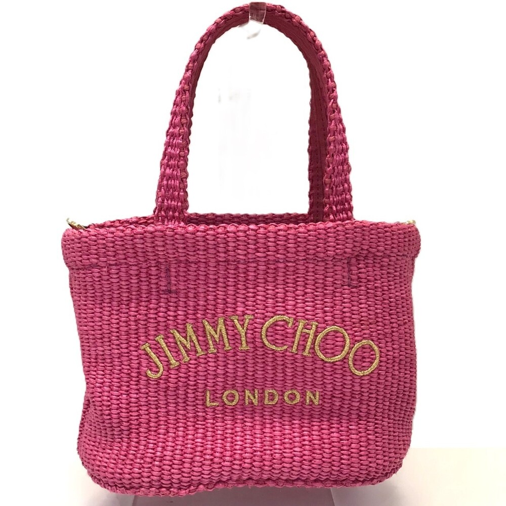 Jimmy Choo East West Mini Raffia Beach Tote Bag, Pink, for Women